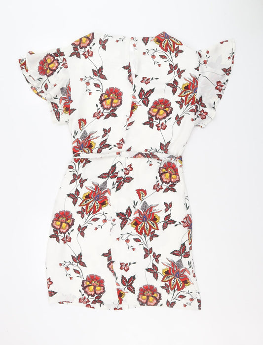 H&M Womens Multicoloured Floral Polyester A-Line Size 8 Round Neck Button