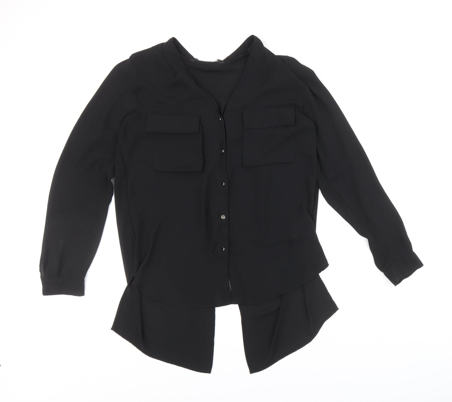 Womens UK Size S Zara Black Basic Button-Up
