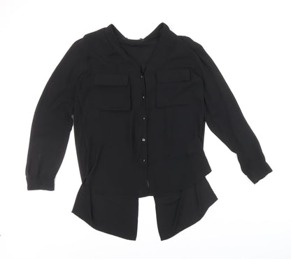 Womens UK Size S Zara Black Basic Button-Up
