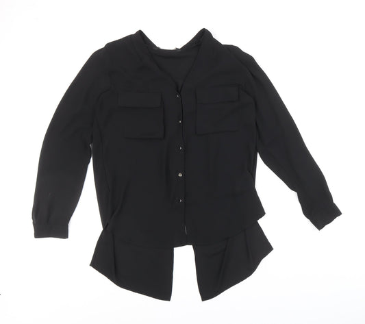 Womens UK Size S Zara Black Basic Button-Up