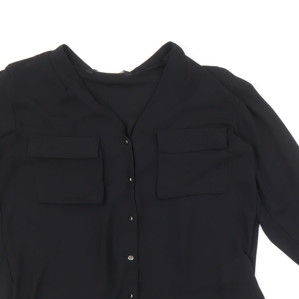 Womens UK Size S Zara Black Basic Button-Up