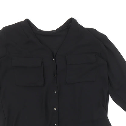 Womens UK Size S Zara Black Basic Button-Up