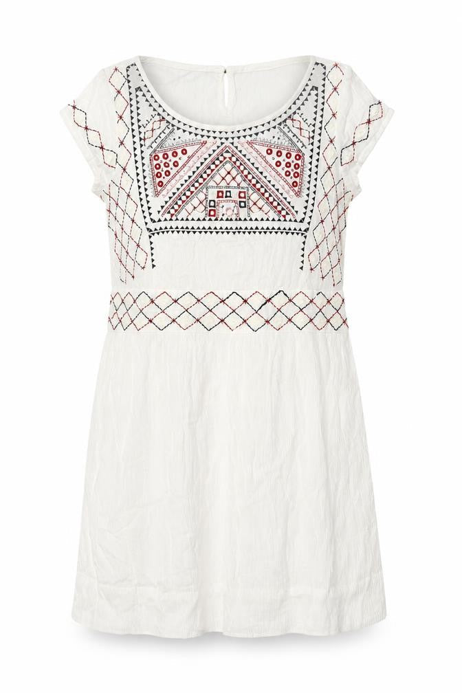 Mango Womens Multicoloured Geometric Viscose A-Line Size XS Round Neck Button