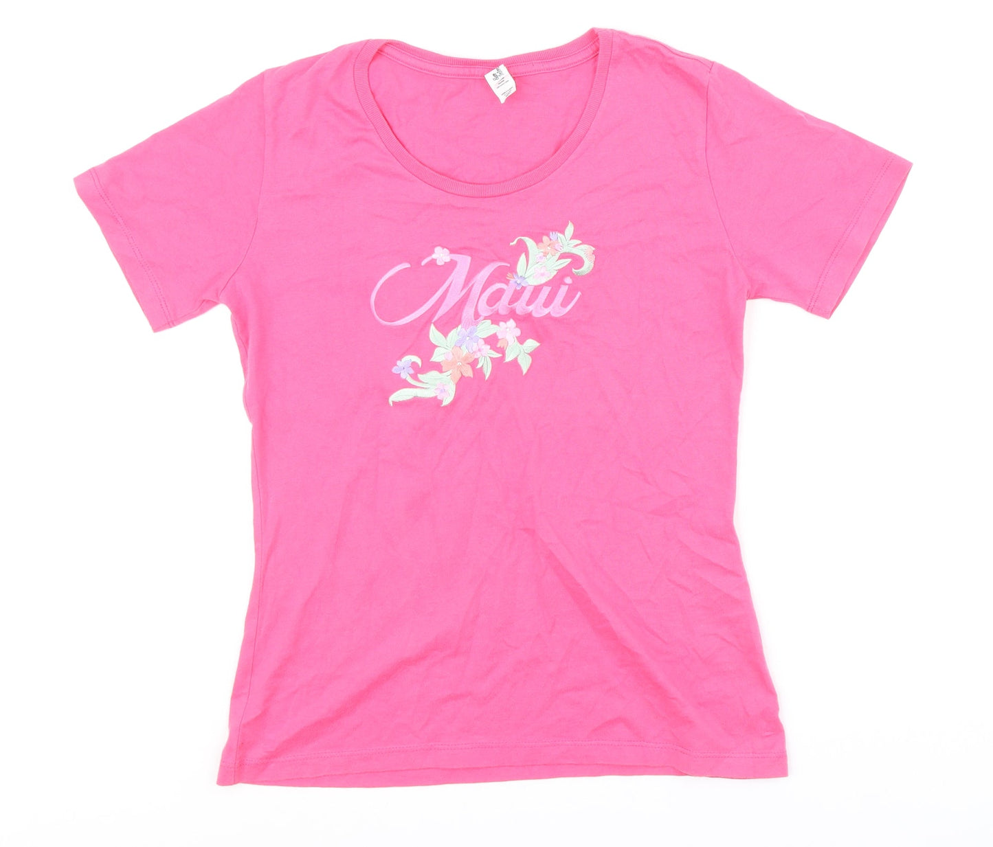 Sun International Womens Pink Cotton Basic T-Shirt Size S Crew Neck - Maui