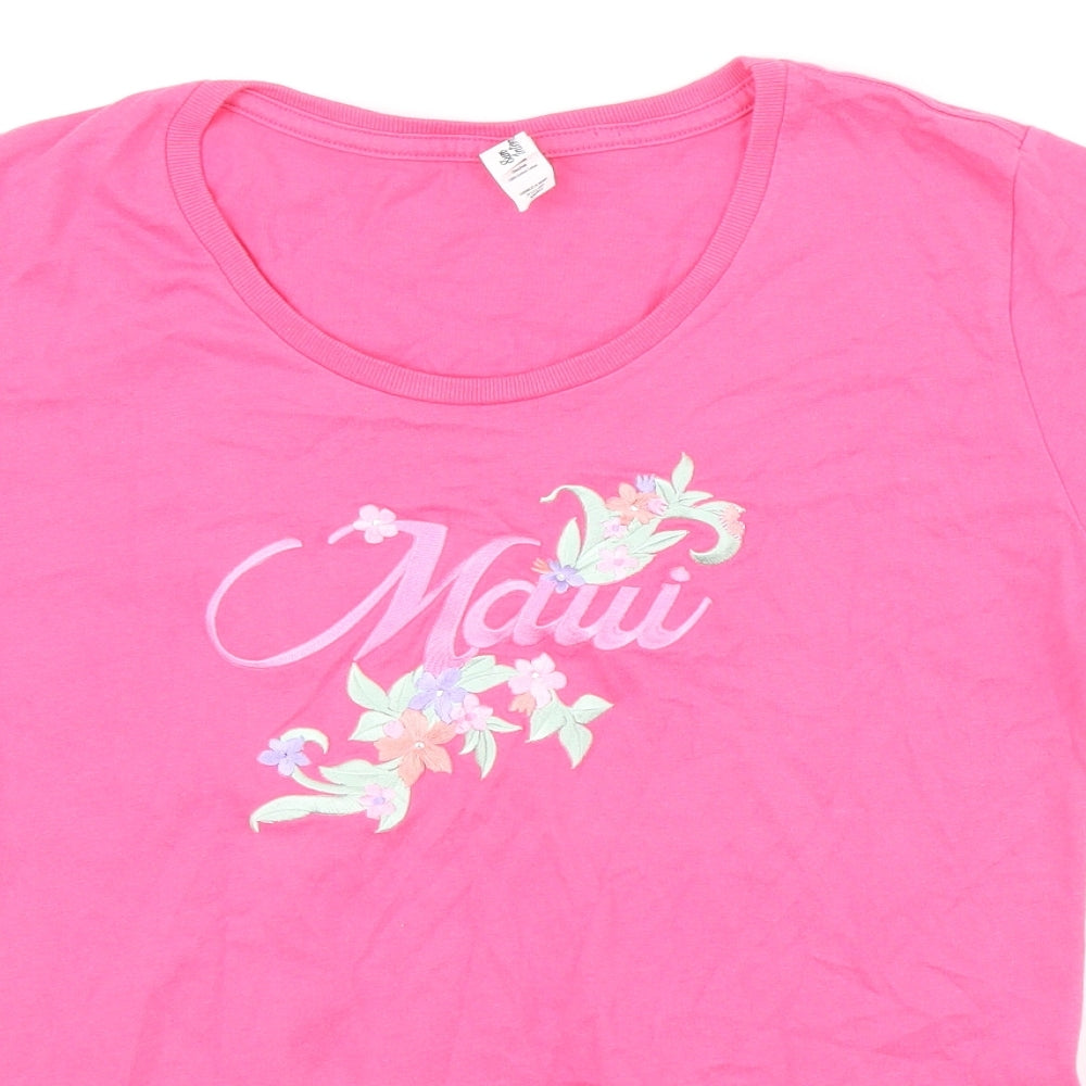 Sun International Womens Pink Cotton Basic T-Shirt Size S Crew Neck - Maui