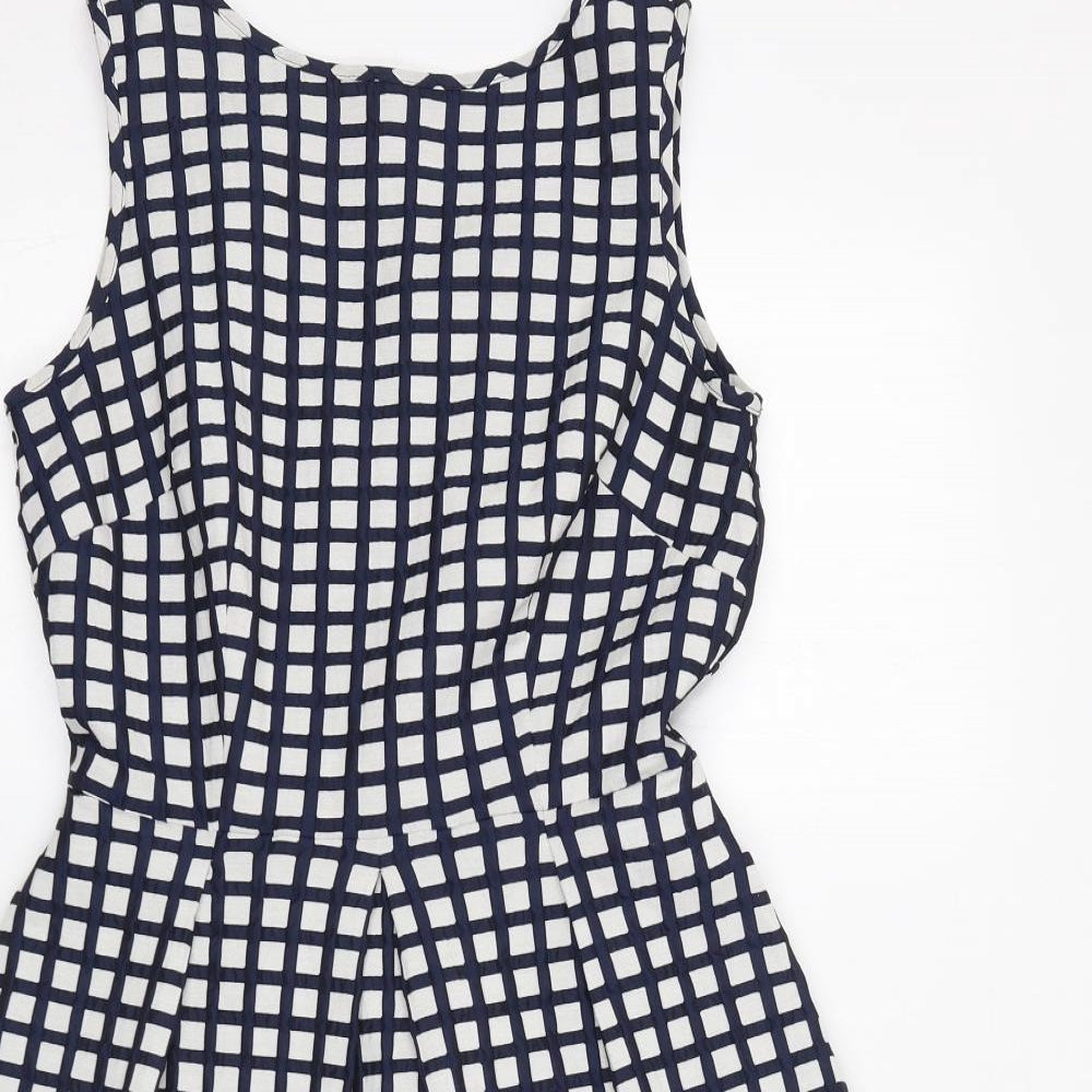 Marks and Spencer Womens White Geometric Polyester A-Line Size 10 Round Neck Zip