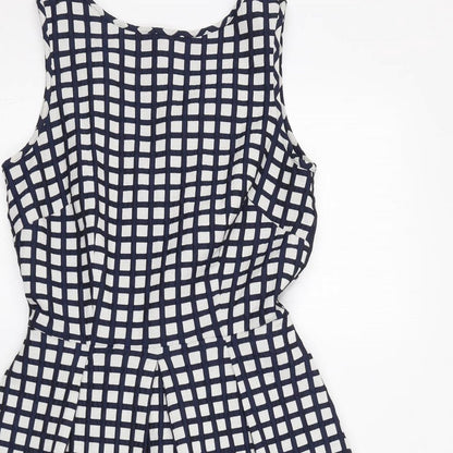 Marks and Spencer Womens White Geometric Polyester A-Line Size 10 Round Neck Zip
