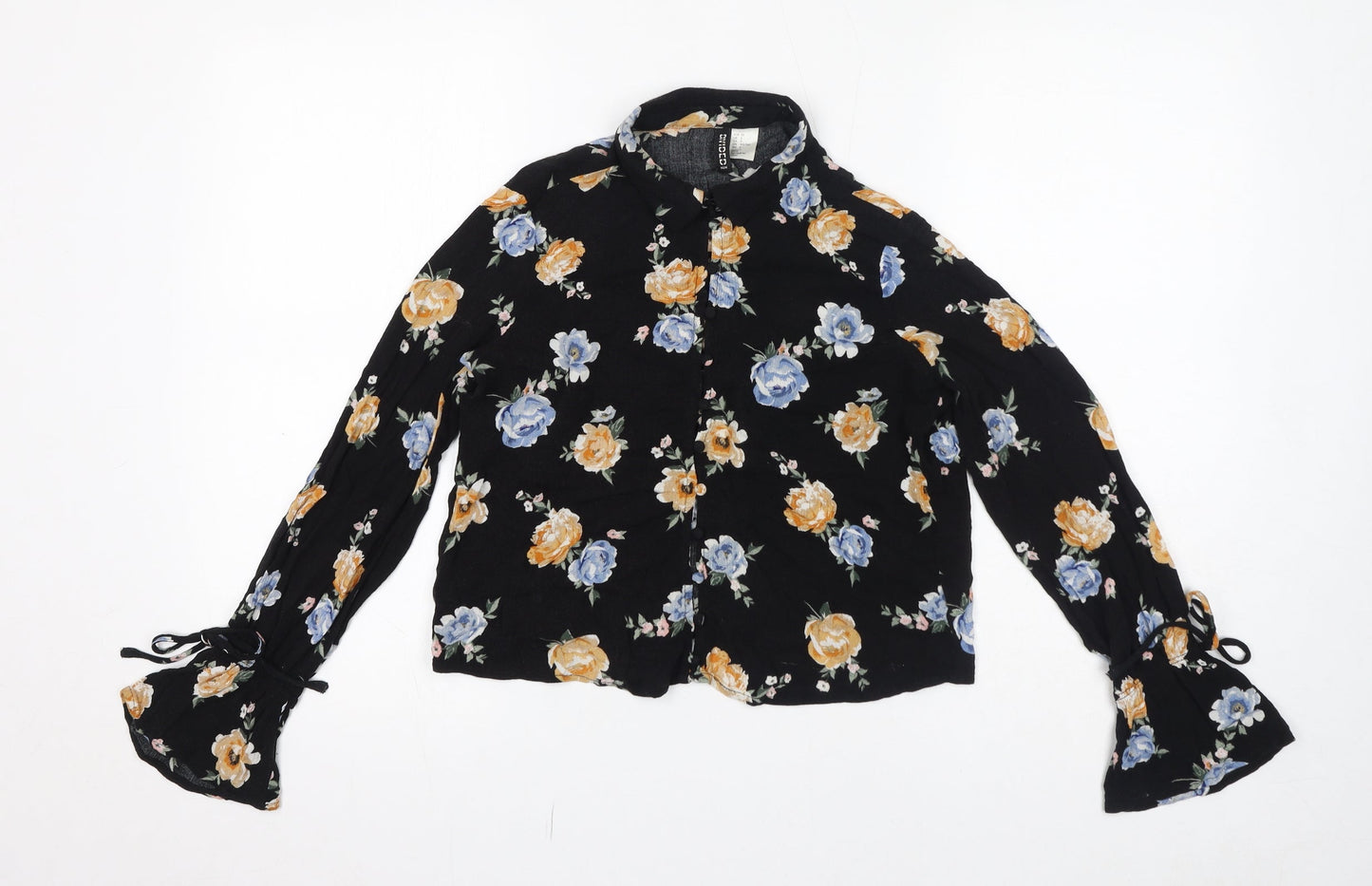 Divided by H&M Womens Black Floral Viscose Basic Button-Up Size 6 Collared