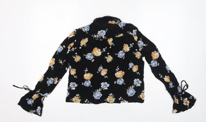 Divided by H&M Womens Black Floral Viscose Basic Button-Up Size 6 Collared