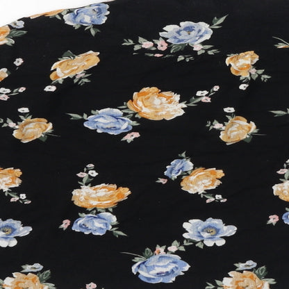 Divided by H&M Womens Black Floral Viscose Basic Button-Up Size 6 Collared