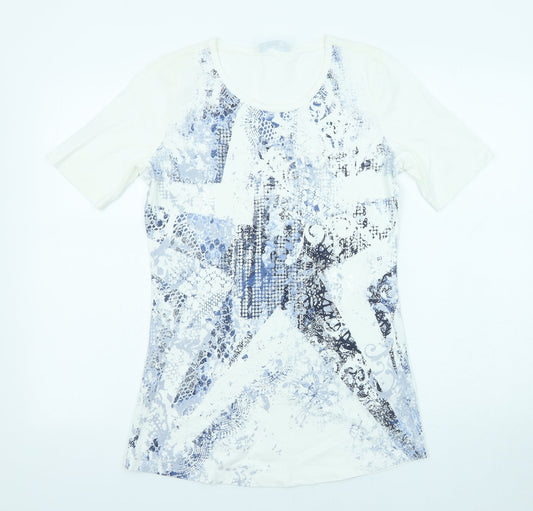Betty Barclay Womens White Geometric Cotton Basic Blouse Size 10 Scoop Neck