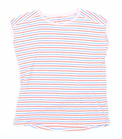 M&Co Womens Multicoloured Striped Cotton Basic T-Shirt Size 12 Round Neck