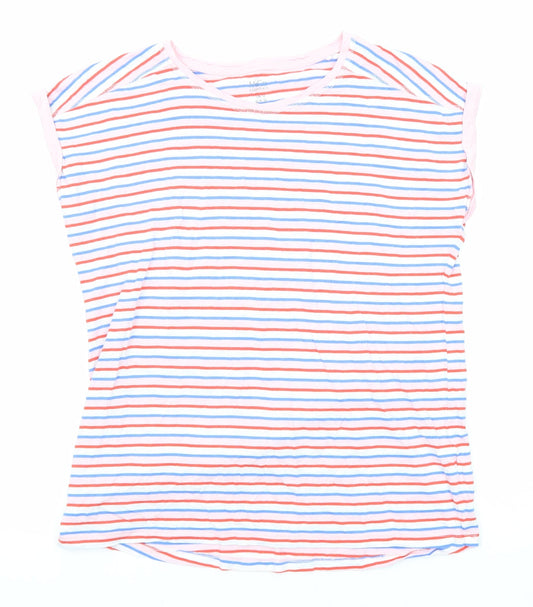 M&Co Womens Multicoloured Striped Cotton Basic T-Shirt Size 12 Round Neck