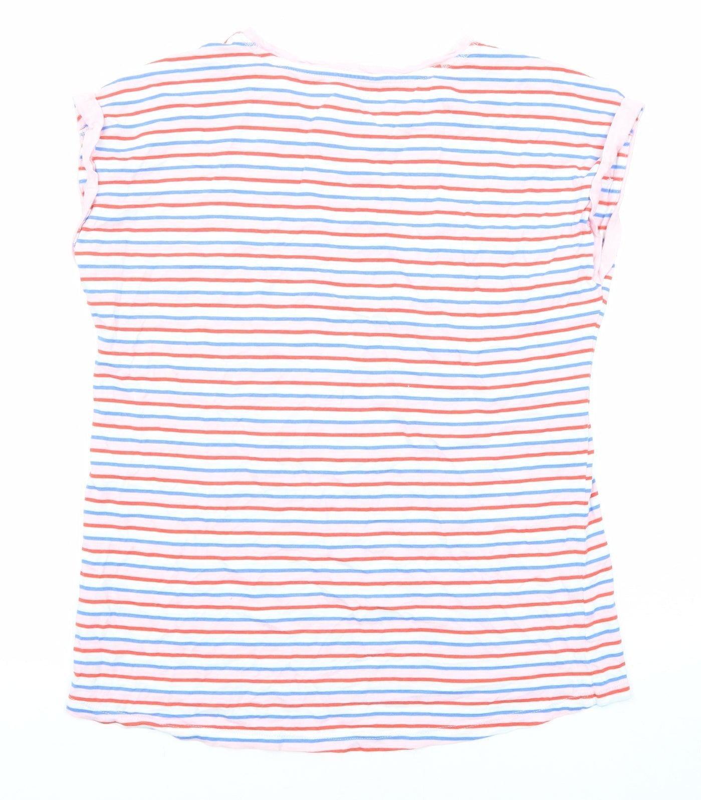 M&Co Womens Multicoloured Striped Cotton Basic T-Shirt Size 12 Round Neck