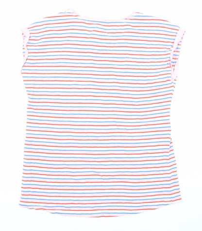 M&Co Womens Multicoloured Striped Cotton Basic T-Shirt Size 12 Round Neck