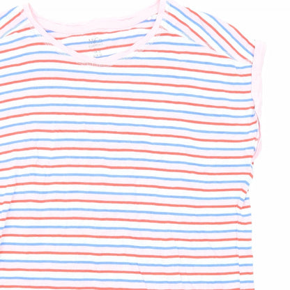 M&Co Womens Multicoloured Striped Cotton Basic T-Shirt Size 12 Round Neck