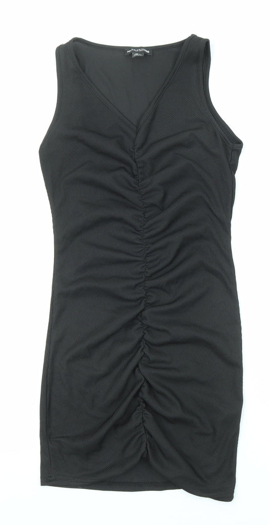 PRETTYLITTLETHING Womens Black Polyester Bodycon Size 6 V-Neck Pullover