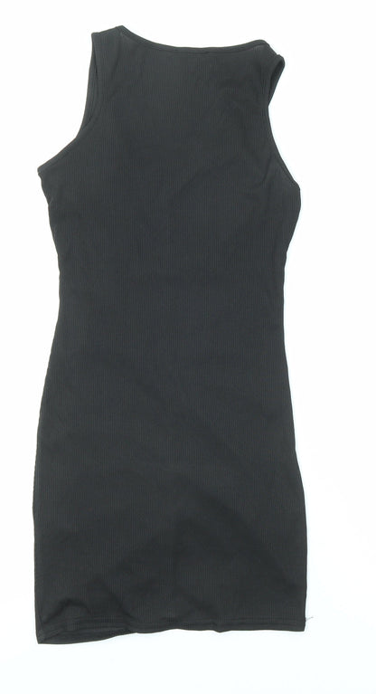 PRETTYLITTLETHING Womens Black Polyester Bodycon Size 6 V-Neck Pullover