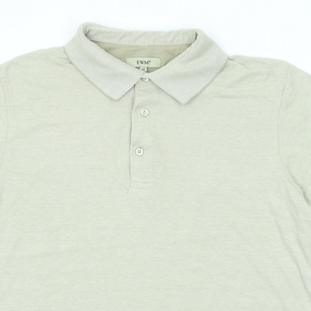 EWM Mens Beige Cotton Polo Size M Collared Button