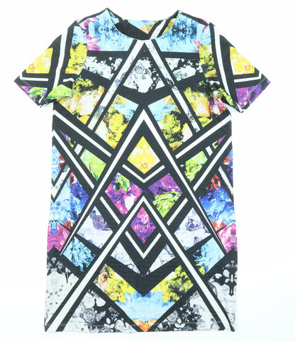 ASOS Womens Multicoloured Geometric Polyester Shift Size 10 Round Neck Pullover
