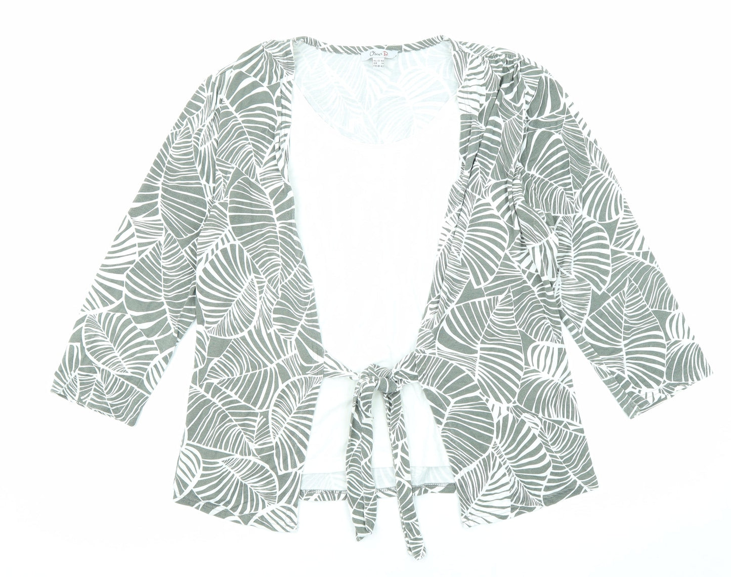 Oscar B Womens Grey Geometric Viscose Basic Blouse Size 14 V-Neck - Tie Front