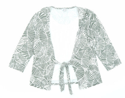 Oscar B Womens Grey Geometric Viscose Basic Blouse Size 14 V-Neck - Tie Front