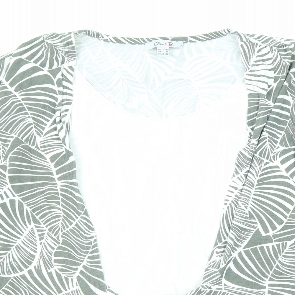 Oscar B Womens Grey Geometric Viscose Basic Blouse Size 14 V-Neck - Tie Front