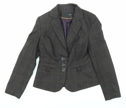 NEXT Womens Grey Plaid Polyester Jacket Suit Jacket Size 14