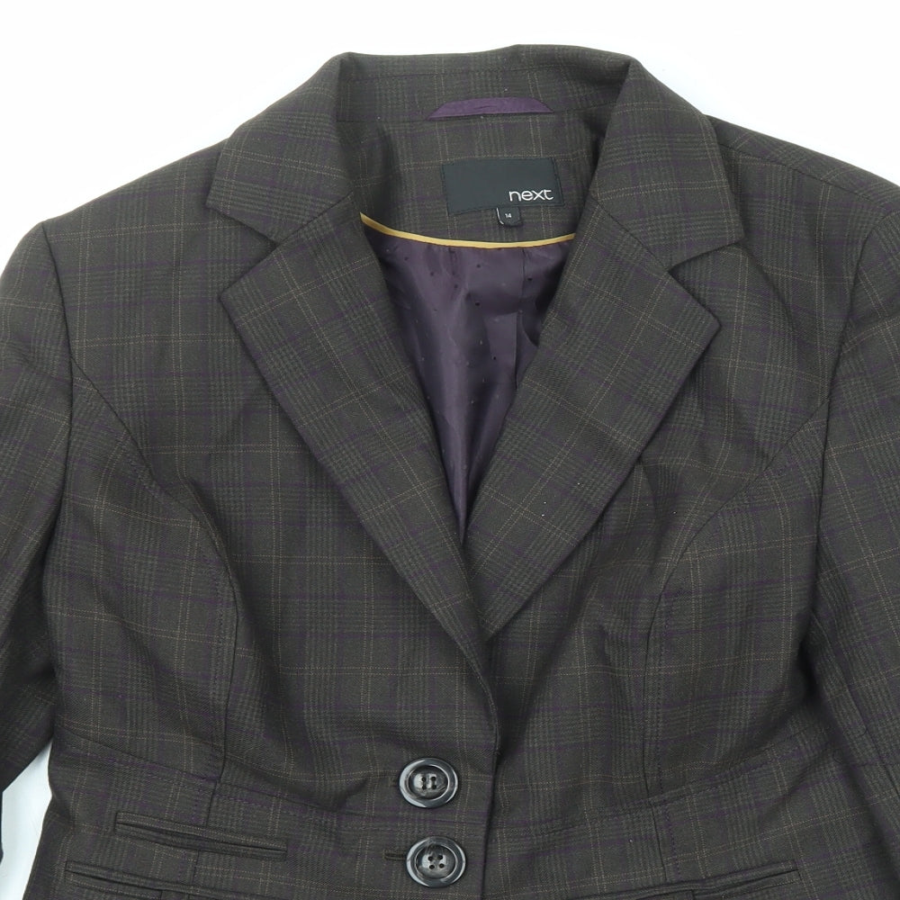 NEXT Womens Grey Plaid Polyester Jacket Suit Jacket Size 14