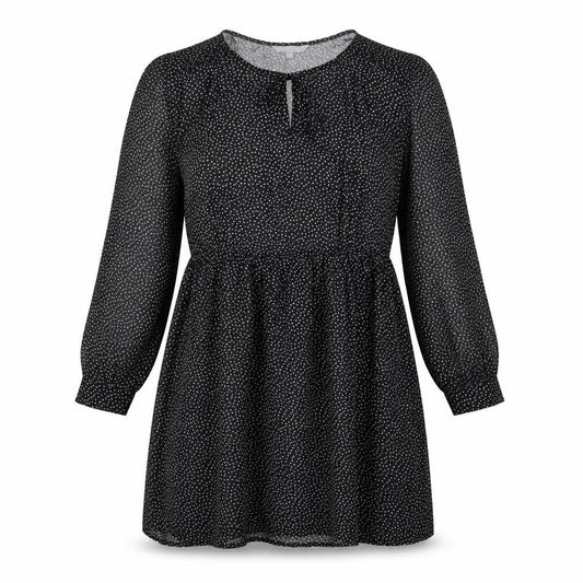 Front view of Red Herring women’s black polka dot polyester a-line, size UK 10, round neck pullover