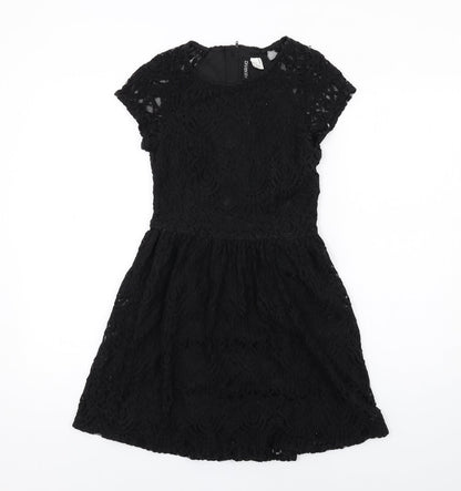 H&M Womens Black Cotton A-Line Size 6 Round Neck Zip