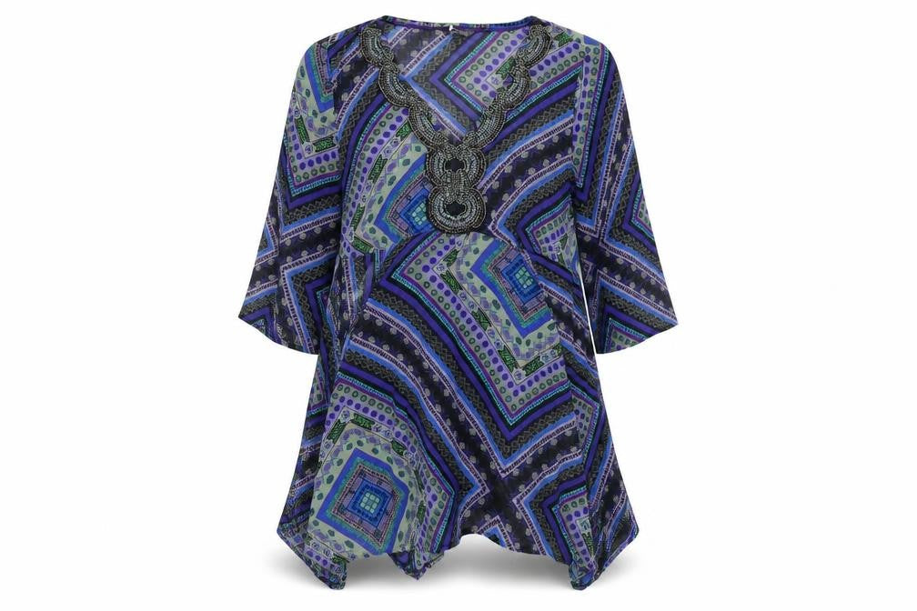 Per Una Womens Multicoloured Geometric Polyester A-Line Size 14 V-Neck Pullover