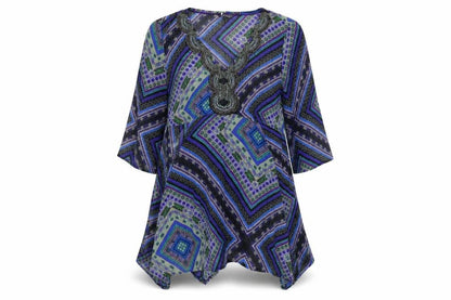Per Una Womens Multicoloured Geometric Polyester A-Line Size 14 V-Neck Pullover