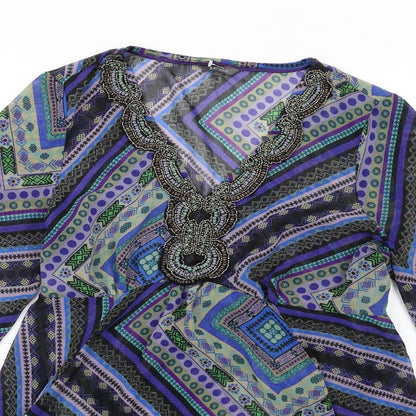 Per Una Womens Multicoloured Geometric Polyester A-Line Size 14 V-Neck Pullover