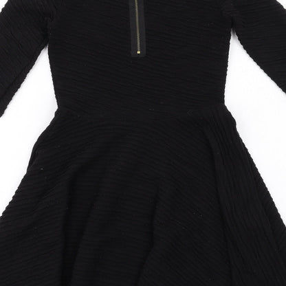River Island Womens Black Polyester A-Line Size 8 Round Neck Zip