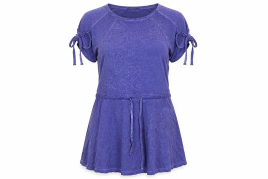 Front view of Desigual women’s blue cotton a-line, size S, round neck pullover