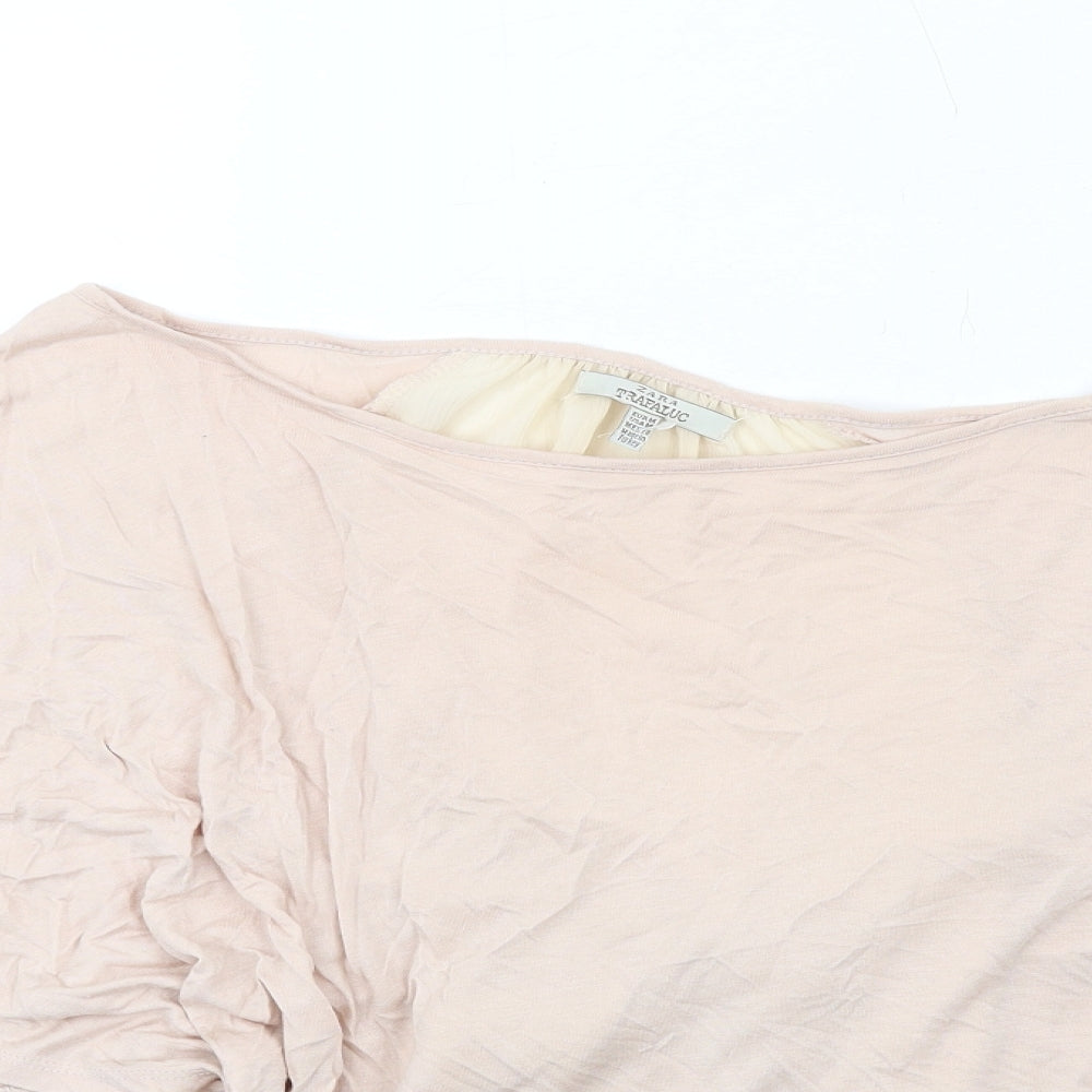 Zara Womens Pink Polyester Basic Blouse Size M Boat Neck