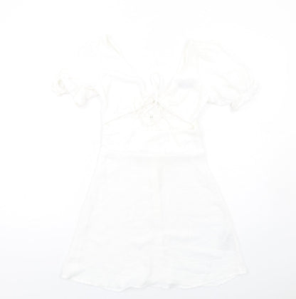 ASOS Womens White Polyester A-Line Size 8 V-Neck Zip