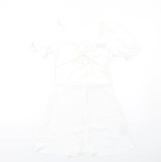 ASOS Womens White Polyester A-Line Size 8 V-Neck Zip