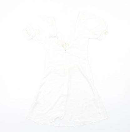 ASOS Womens White Polyester A-Line Size 8 V-Neck Zip