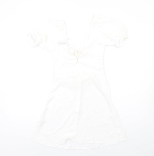 ASOS Womens White Polyester A-Line Size 8 V-Neck Zip