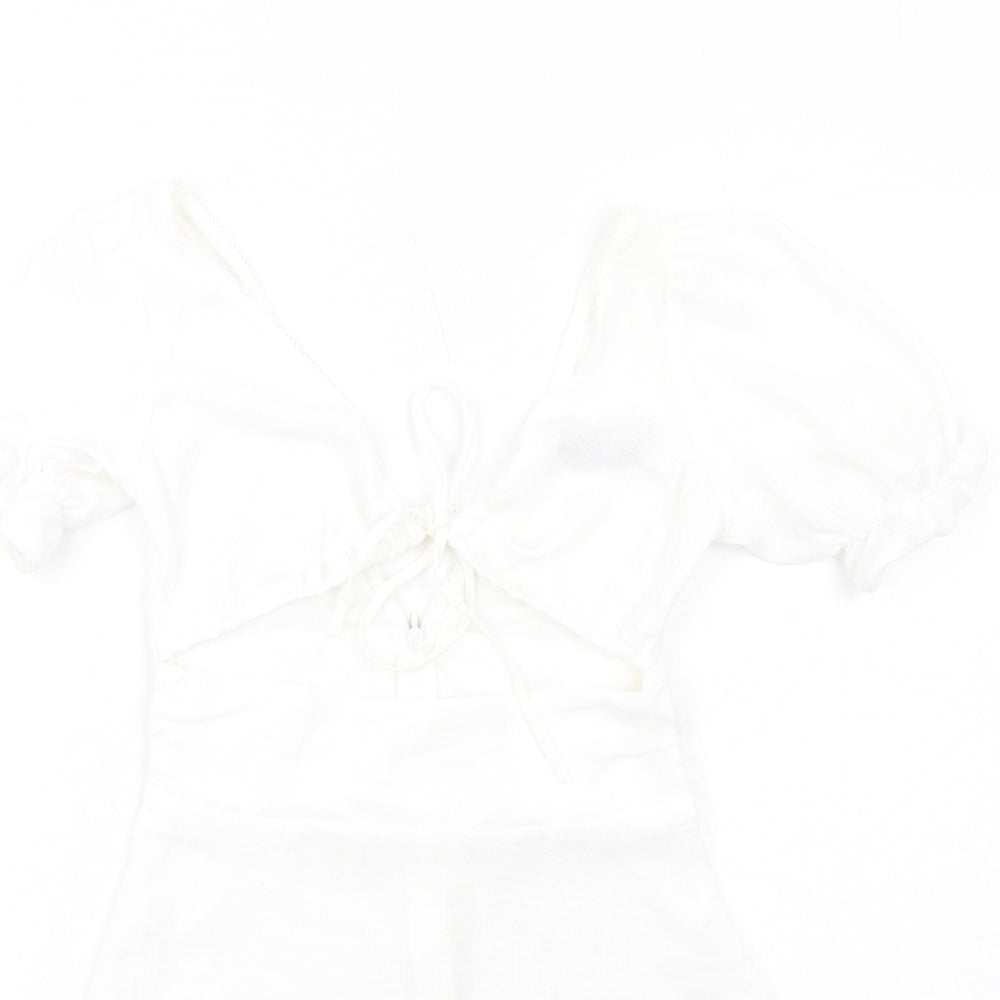 ASOS Womens White Polyester A-Line Size 8 V-Neck Zip