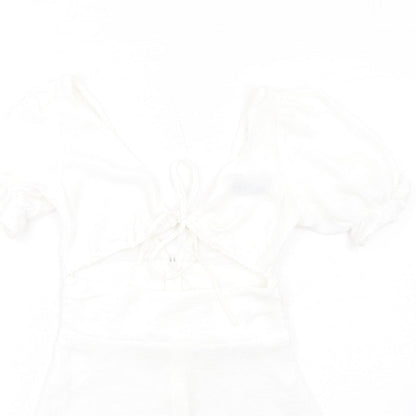 ASOS Womens White Polyester A-Line Size 8 V-Neck Zip
