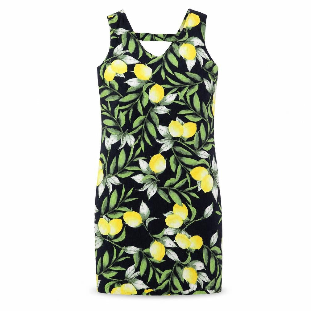 M&Co Womens Multicoloured Geometric Viscose Tank Dress Size 8 V-Neck Pullover - Lemons Print