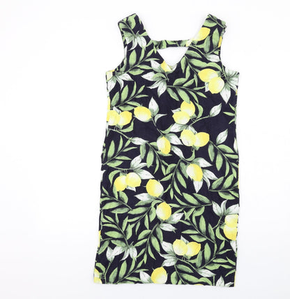 M&Co Womens Multicoloured Geometric Viscose Tank Dress Size 8 V-Neck Pullover - Lemons Print