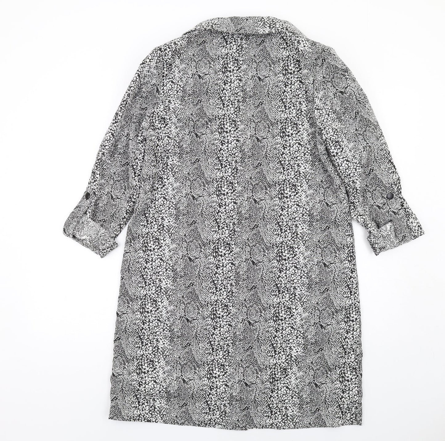 A&G Womens Black Geometric Rain Coat Coat Size 10 Snap