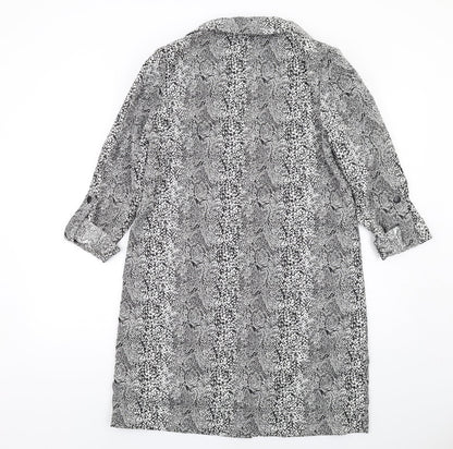 A&G Womens Black Geometric Rain Coat Coat Size 10 Snap