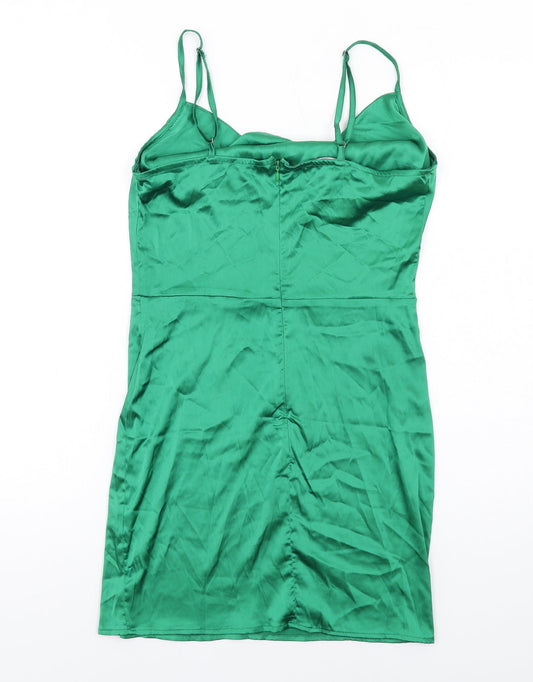 PARISIAN SIGNATURE Womens Green Polyester Slip Dress Size 10 Cowl Neck Zip