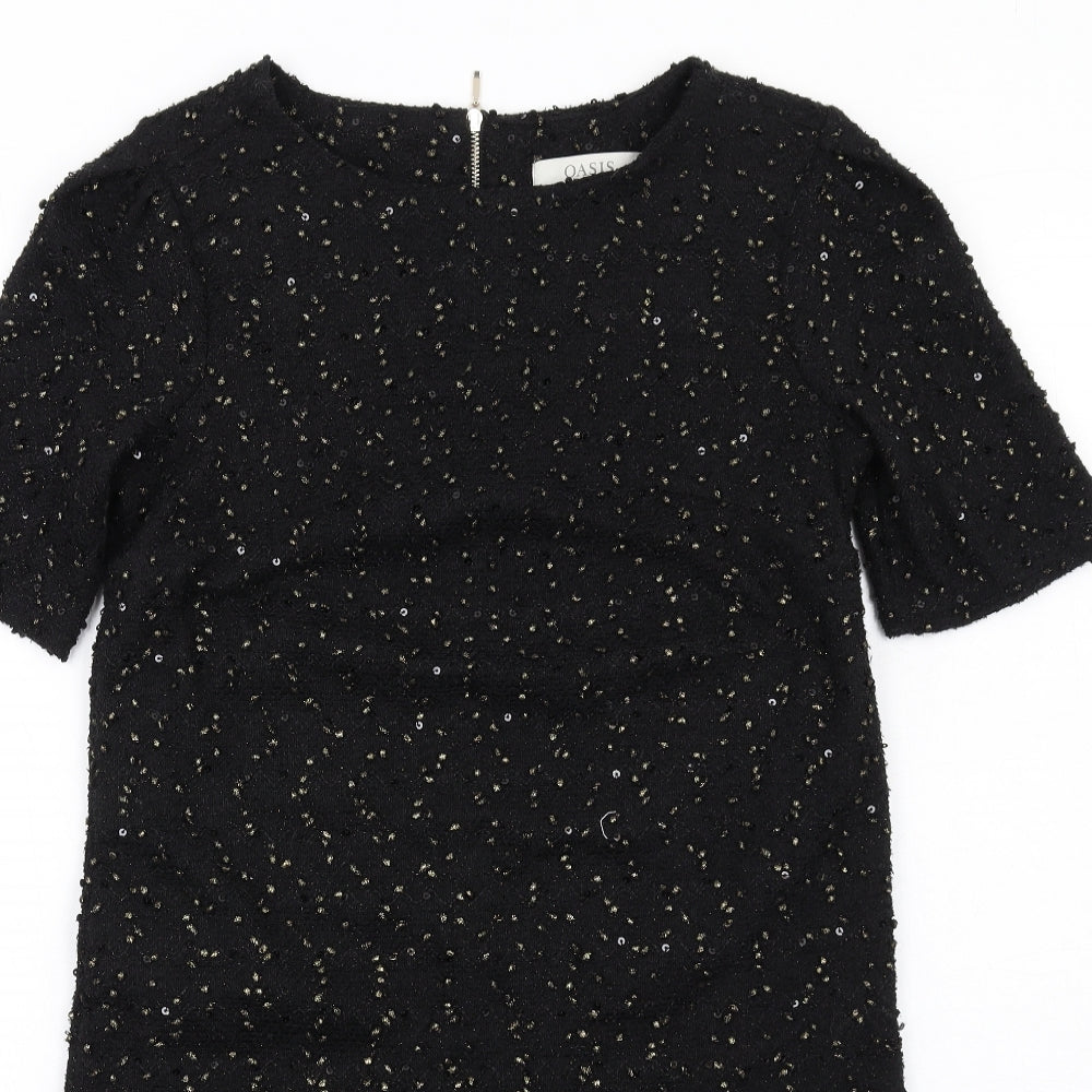 Oasis Womens Black Polyester A-Line Size XS Round Neck Zip