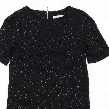 Oasis Womens Black Polyester A-Line Size XS Round Neck Zip